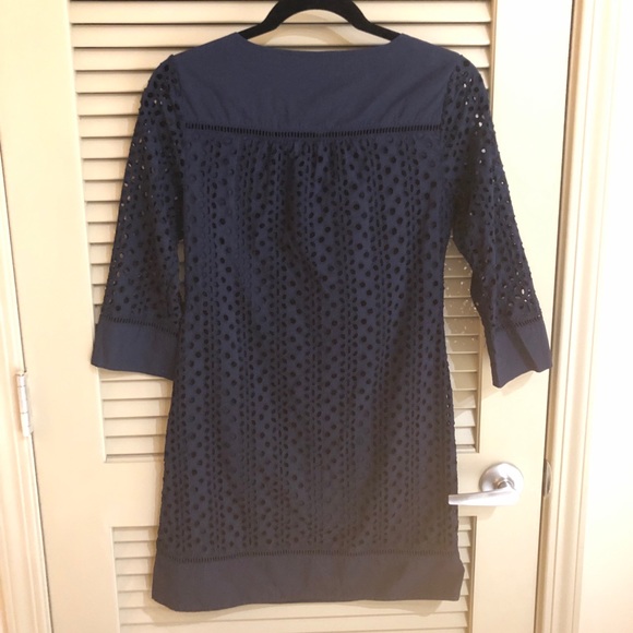 Navy Eyelet Dress with 3/4 Sleeves - Picture 5 of 7